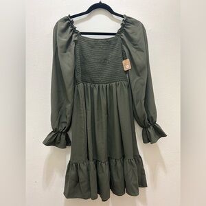 NEW ARMY GREEN SHEIN RUFFLED DRESS - M